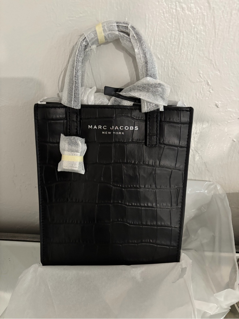 Marc Jacobs Black Croc-Embossed Mini Tote
